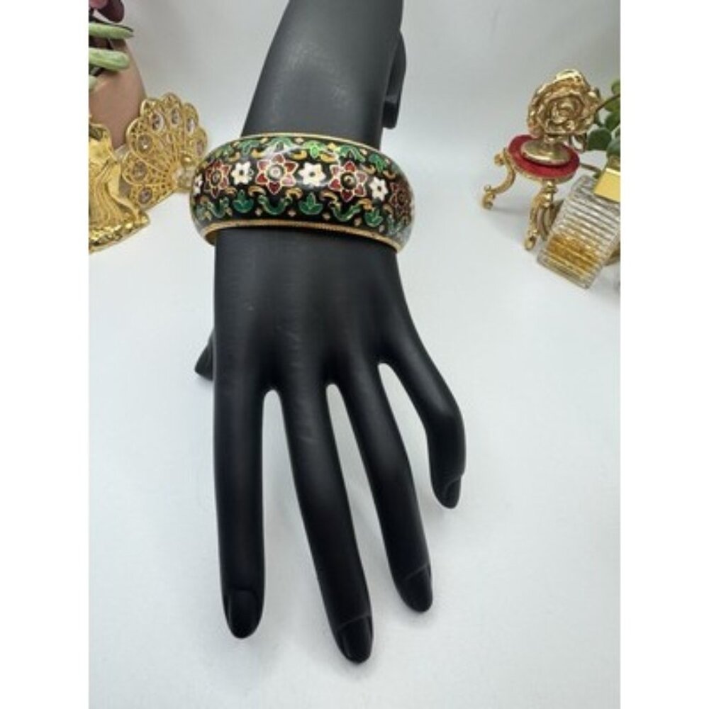 Meenakar Indian colorful boho zari bright bangle bracelet wide gold tone Brass